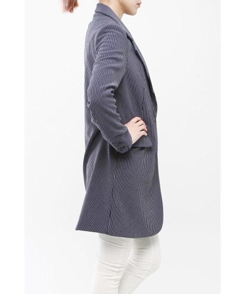 3rd by VANQUISH（サードバイヴァンキッシュ）の「Ripple stripe long jacket（その他・レディース・WHITE/NAVY・M）」の3枚目の写真