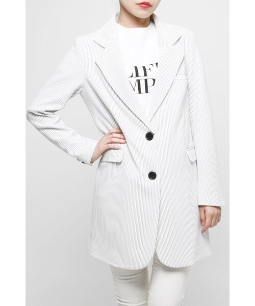 3rd by VANQUISH（サードバイヴァンキッシュ）の「Ripple stripe long jacket（その他・レディース・WHITE/NAVY・M）」の2枚目の写真