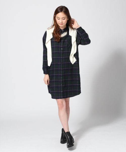 GLOBAL WORK（グローバルワーク）の「ネルチェックシャツワンピース１４ＦＷ（ワンピース/ドレス・レディース・ホワイト06/レッド35/グリーン75/ブルー85・Ｍ/Ｌ）」の7枚目の写真