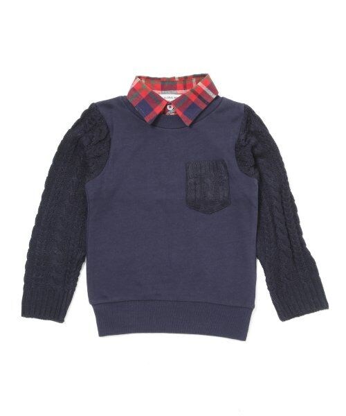 GLOBAL WORK（グローバルワーク）の「【キッズ】フェイクレイヤードソデケーブルニット長袖（トップス・キッズ・グレー15/イエロー68/ネイビー88・Ｓ（90～100cm）/Ｍ（100～110cm）/Ｌ（110～120cm）/ＸＬ(120～130cm)）」の2枚目の写真