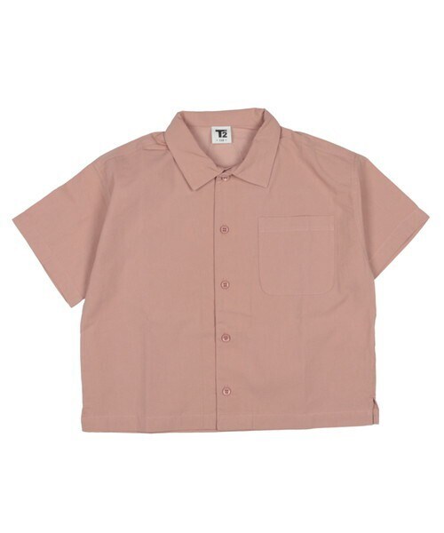T>>2（ティーツー）の「無地半袖シャツ（シャツ/ブラウス・キッズ・01.ライトベージュ/02.ロータス/03.スモーキーブルー/04.カーキ/05.ネイビー・100-150）」の5枚目の写真