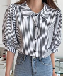 DHOLIC STYLE | [ontheriver] ハーフパフスリーブストライプブラウス(シャツ/ブラウス)