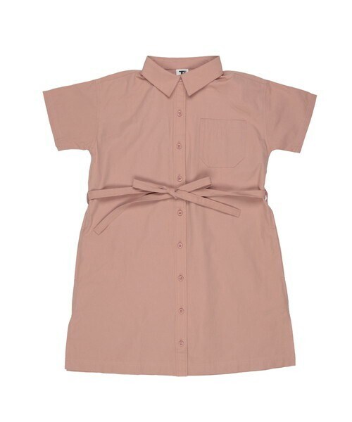 T>>2（ティーツー）の「半袖シャツワンピース（ワンピース・キッズ・01.ライトベージュ/02.ロータス/03.スモーキーブルー/04.カーキ/05.ネイビー・100-150）」の5枚目の写真