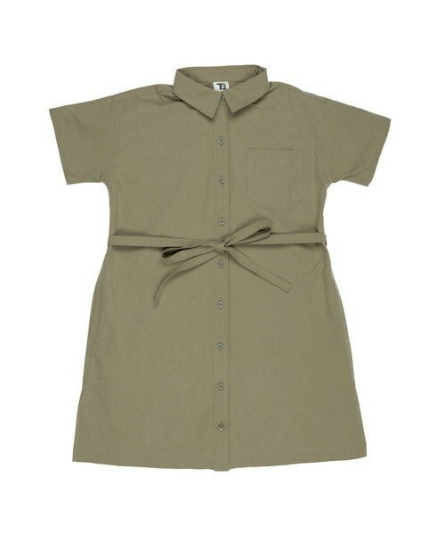 T>>2（ティーツー）の「半袖シャツワンピース（ワンピース・キッズ・01.ライトベージュ/02.ロータス/03.スモーキーブルー/04.カーキ/05.ネイビー・100-150）」の2枚目の写真