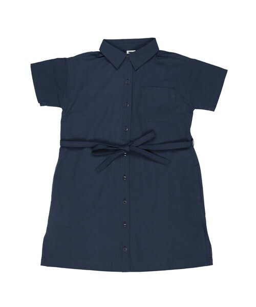 T>>2（ティーツー）の「半袖シャツワンピース（ワンピース・キッズ・01.ライトベージュ/02.ロータス/03.スモーキーブルー/04.カーキ/05.ネイビー・100-150）」の4枚目の写真