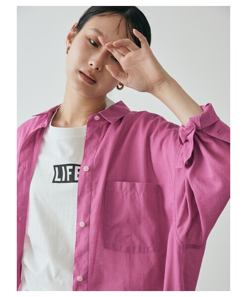 GARAGE OF GOOD CLOTHING（ガレージオブグッドクロージング）の「綿麻シャツワンピース（ワンピース/ドレス・ブラック/ピンク/ブラウン/ブルー・F）」の7枚目の写真