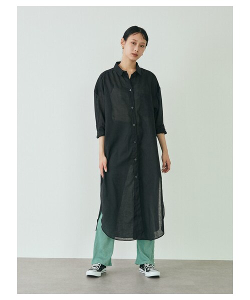 GARAGE OF GOOD CLOTHING（ガレージオブグッドクロージング）の「綿麻シャツワンピース（ワンピース/ドレス・ブラック/ピンク/ブラウン/ブルー・F）」の12枚目の写真