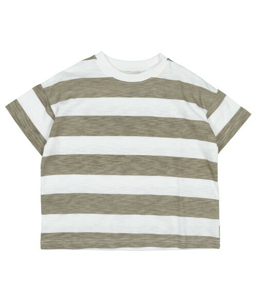 T>>2(ティーツー)の「スラブ天竺ボーダーTシャツ(Tシャツ/カットソー・キッズ・01.ベージュ/02.グリーン/03.ブルー/04.ブラック/05.ブルー×ネイビー/06.ブラウン×ブラック・80-150)」の1枚目の写真