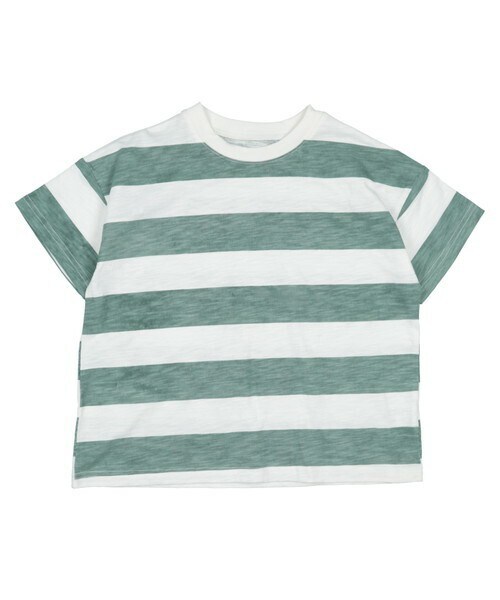 T>>2(ティーツー)の「スラブ天竺ボーダーTシャツ(Tシャツ/カットソー・キッズ・01.ベージュ/02.グリーン/03.ブルー/04.ブラック/05.ブルー×ネイビー/06.ブラウン×ブラック・80-150)」の4枚目の写真