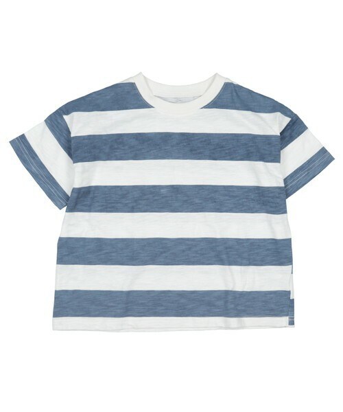 T>>2(ティーツー)の「スラブ天竺ボーダーTシャツ(Tシャツ/カットソー・キッズ・01.ベージュ/02.グリーン/03.ブルー/04.ブラック/05.ブルー×ネイビー/06.ブラウン×ブラック・80-150)」の5枚目の写真