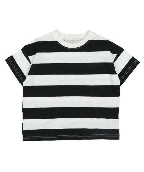 T>>2(ティーツー)の「スラブ天竺ボーダーTシャツ(Tシャツ/カットソー・キッズ・01.ベージュ/02.グリーン/03.ブルー/04.ブラック/05.ブルー×ネイビー/06.ブラウン×ブラック・80-150)」の2枚目の写真