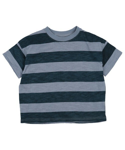 T>>2(ティーツー)の「スラブ天竺ボーダーTシャツ(Tシャツ/カットソー・キッズ・01.ベージュ/02.グリーン/03.ブルー/04.ブラック/05.ブルー×ネイビー/06.ブラウン×ブラック・80-150)」の6枚目の写真