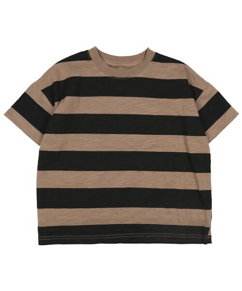 T>>2(ティーツー)の「スラブ天竺ボーダーTシャツ(Tシャツ/カットソー・キッズ・01.ベージュ/02.グリーン/03.ブルー/04.ブラック/05.ブルー×ネイビー/06.ブラウン×ブラック・80-150)」の3枚目の写真