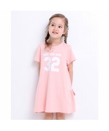 Noeil aime BeBe | Noeil aime BeBe/天竺 ロゴプリント 後ろ フリル ワンピース (90~130cm)(ワンピース)
