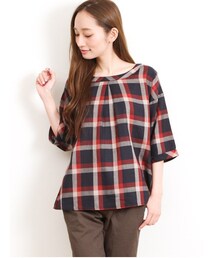 Green Parks fuuwa | ・Uチェック7分袖ブラウス(トップス)