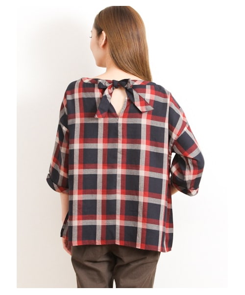 Green Parks fuuwa(グリーンパークスフーワ)の「・Uチェック7分袖ブラウス(シャツ・ブラウス・レディース・レッド/イエロー/グリーン・F)」の6枚目の写真