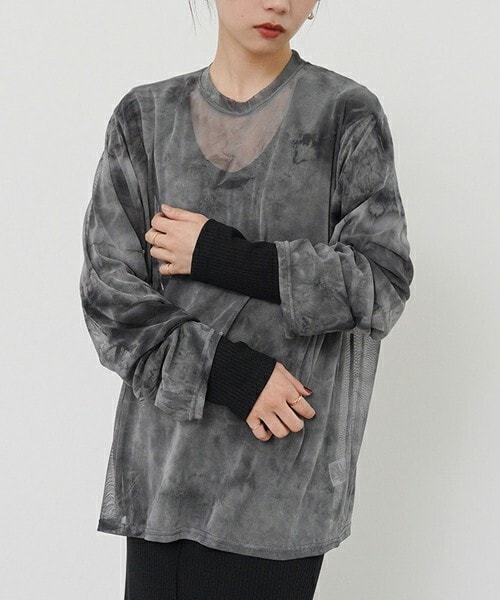 ipumu(イプム)の「タイダイシアーロンTシャツ・全3色・t00570(Tシャツ/カットソー・レディース・オレンジ/グリーン/ブラック・ONESIZE)」の2枚目の写真