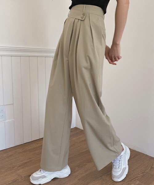 DHOLIC STYLE（ディーホリックスタイル）の「[someplace] ダブルボタンバンドスラックスパンツ・p236896（その他パンツ・レディース・ブラック/グリーン・S/M）」の2枚目の写真