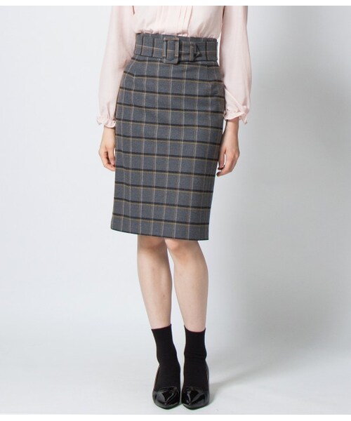 VIS（ビス）の「【先行受注】【with11月号掲載】サッシュベルト風タイトスカート（スカート・レディース・ライトグレー/ネイビー系・S/M）」の3枚目の写真