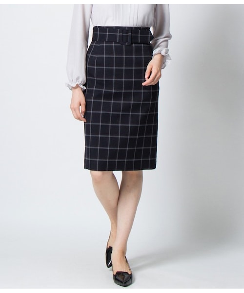 VIS（ビス）の「【先行受注】【with11月号掲載】サッシュベルト風タイトスカート（スカート・レディース・ライトグレー/ネイビー系・S/M）」の2枚目の写真