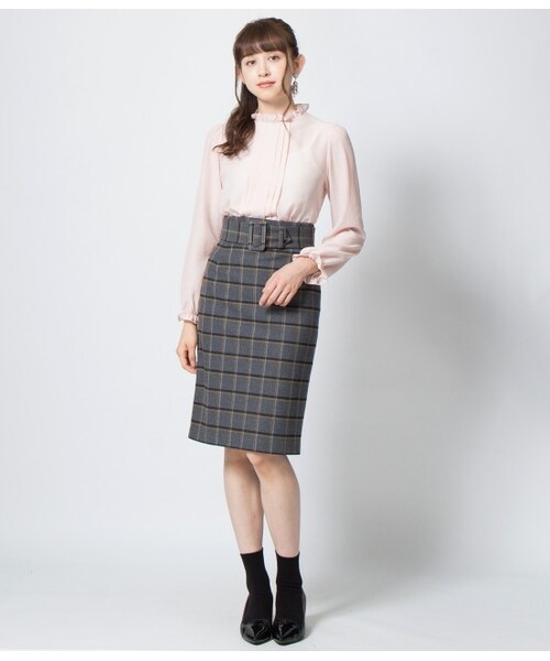 VIS（ビス）の「【先行受注】【with11月号掲載】サッシュベルト風タイトスカート（スカート・レディース・ライトグレー/ネイビー系・S/M）」の10枚目の写真