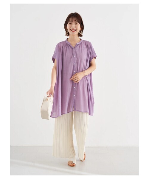 earth music&ecology（アースミュージックアンドエコロジー）の「ストレートプリーツパンツ（パンツ・アイボリー/ブラック/グレーベージュ/グリーン/ラベンダー/フラワー・F）」の12枚目の写真