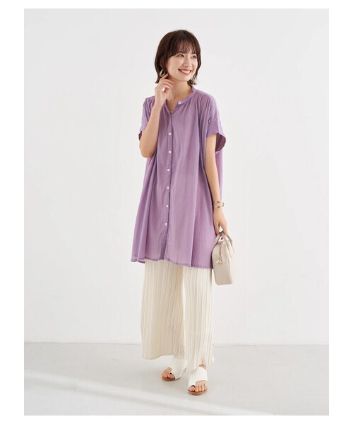 earth music&ecology（アースミュージックアンドエコロジー）の「ストレートプリーツパンツ（パンツ・アイボリー/ブラック/グレーベージュ/グリーン/ラベンダー/フラワー・F）」の13枚目の写真