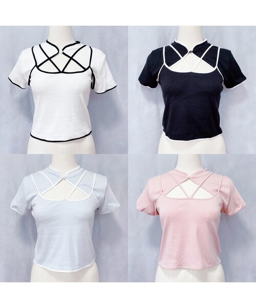 lilLilly（リルリリー）の「バイカラーアンサンブルトップス（トップス・レディース・WHITE/MINT/PINK/BLACK）」の2枚目の写真