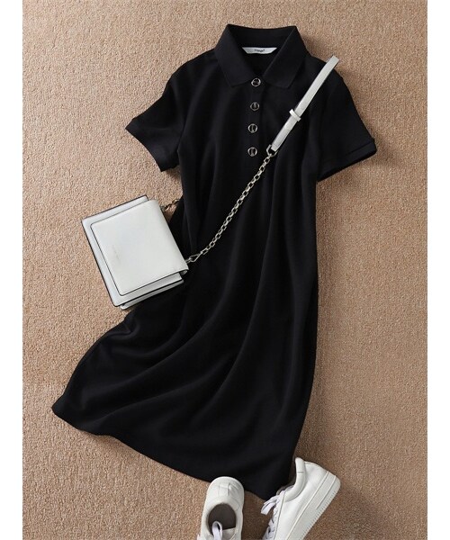 Cozyyoung（コージーヤング）の「Poloネックスポーツスタイルワンピース（ワンピース・レディース・ブラック・S/M/L/XL）」の3枚目の写真