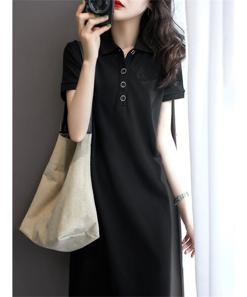 Cozyyoung（コージーヤング）の「Poloネックスポーツスタイルワンピース（ワンピース・レディース・ブラック・S/M/L/XL）」の6枚目の写真