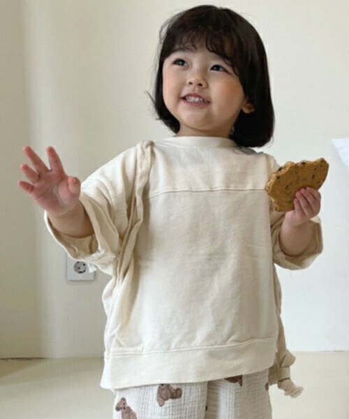 DHOLIC kids（ディーホリックキッズ）の「[Lovin] ライン半袖Tシャツ（Tシャツ/カットソー・キッズ・ベージュ/ホワイト・3/5/7/9/11/13）」の2枚目の写真
