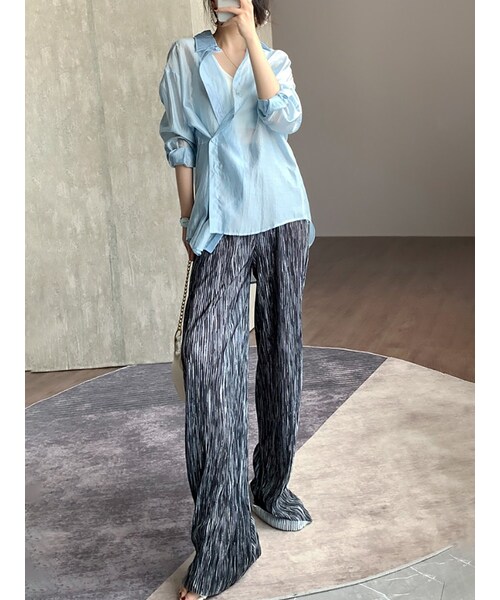 Cozyyoung（コージーヤング）の「2021年夏の新作色柄ゆったりタイプロングパンツ（その他パンツ・レディース・ベージュ/ブルー・S/M）」の5枚目の写真