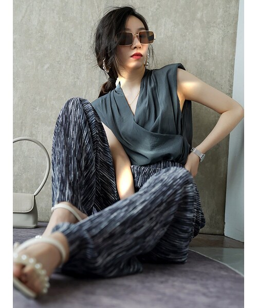 Cozyyoung（コージーヤング）の「2021年夏の新作色柄ゆったりタイプロングパンツ（その他パンツ・レディース・ベージュ/ブルー・S/M）」の6枚目の写真