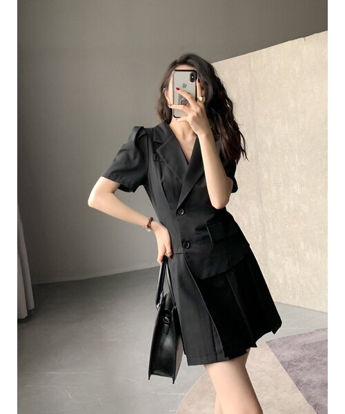 Cozyyoung（コージーヤング）の「2021年夏の新作半袖黒いスカート（ワンピース・レディース・ブラック/グレー・S）」の3枚目の写真