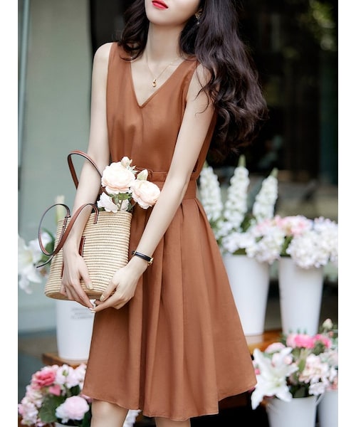 Cozyyoung（コージーヤング）の「リネン側しわ ワンピース（ワンピース・レディース・オレンジ・S/M/L/XL）」の3枚目の写真