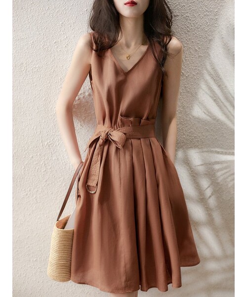 Cozyyoung（コージーヤング）の「リネン側しわ ワンピース（ワンピース・レディース・オレンジ・S/M/L/XL）」の5枚目の写真