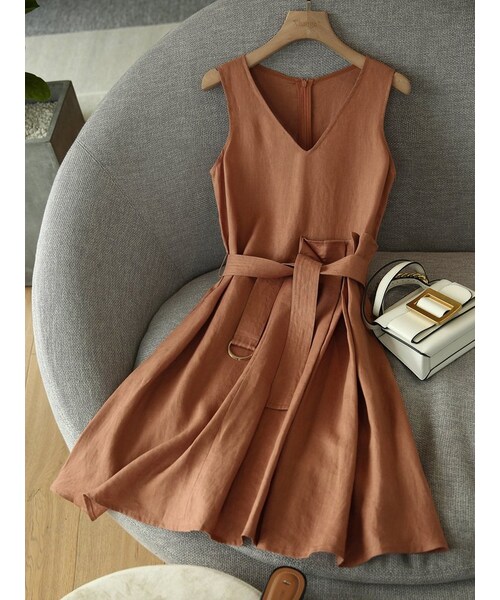 Cozyyoung（コージーヤング）の「リネン側しわ ワンピース（ワンピース・レディース・オレンジ・S/M/L/XL）」の6枚目の写真