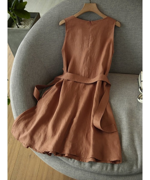 Cozyyoung（コージーヤング）の「リネン側しわ ワンピース（ワンピース・レディース・オレンジ・S/M/L/XL）」の7枚目の写真