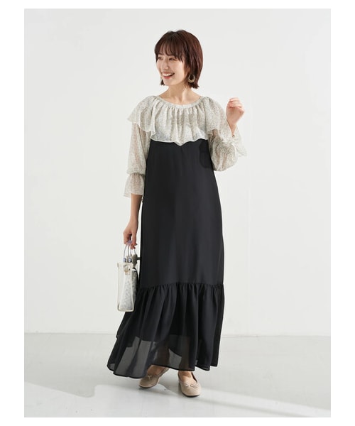 earth music&ecology（アースミュージックアンドエコロジー）の「前後2wayフリルカラーレースアップチュニック（ワンピース/ドレス・アイボリー/フラワーブラック/フラワー/フラワーサックス・F）」の17枚目の写真