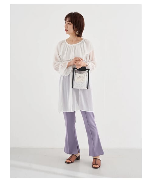 earth music&ecology（アースミュージックアンドエコロジー）の「前後2wayフリルカラーレースアップチュニック（ワンピース/ドレス・アイボリー/フラワーブラック/フラワー/フラワーサックス・F）」の22枚目の写真