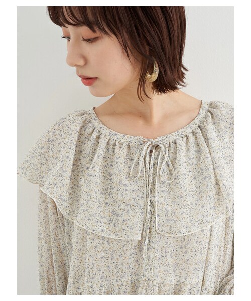earth music&ecology（アースミュージックアンドエコロジー）の「前後2wayフリルカラーレースアップチュニック（ワンピース/ドレス・アイボリー/フラワーブラック/フラワー/フラワーサックス・F）」の12枚目の写真