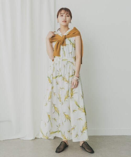 KBF（ケイビーエフ）の「KBF+ 輕薄印花寬鬆無袖洋裝（ワンピース/ドレス・レディース・米色/黑色・one）」の6枚目の写真