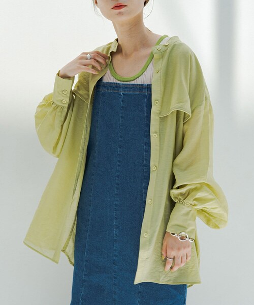 Kastane（カスタネ）の「フラップシアーBIGシャツ（シャツ/ブラウス・レディース・ピンク/オレンジ/グリーン・F）」の2枚目の写真