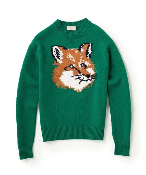 Maison Kitsune（メゾンキツネ）の「FOX HEAD PULLOVER（ニット・メンズ・グレー/グリーン・XS/S/M）」の3枚目の写真