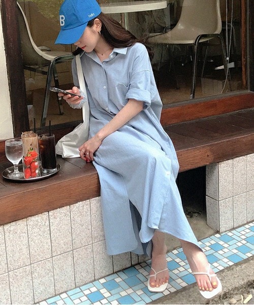 DHOLIC STYLE（ディーホリックスタイル）の「[naturalmind] ルーズフィットシャツワンピース・p244209（シャツワンピース・レディース・ピンク/ベージュ/ブルー/イエロー・ONESIZE）」の3枚目の写真