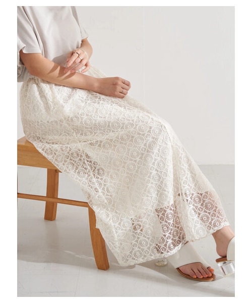 earth music&ecology（アースミュージックアンドエコロジー）の「選べるレーススカート(サークル)（スカート・アイボリー/チャコールグレー/ブラック/ミント/ピンクベージュ/エクリュ・F）」の9枚目の写真