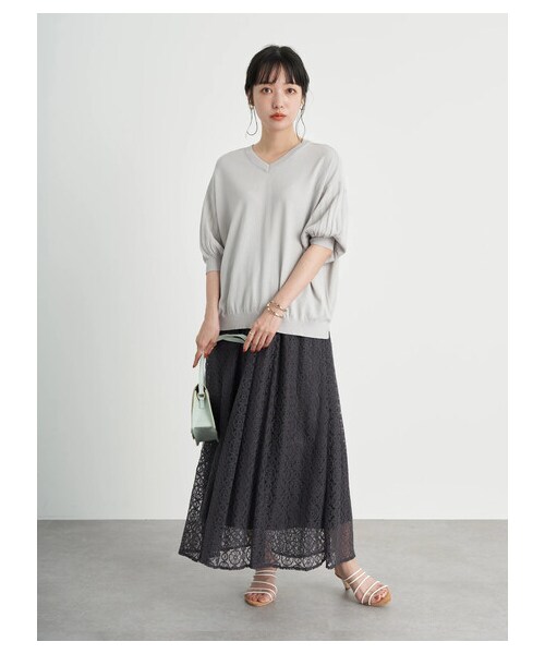 earth music&ecology（アースミュージックアンドエコロジー）の「選べるレーススカート(サークル)（スカート・アイボリー/チャコールグレー/ブラック/ミント/ピンクベージュ/エクリュ・F）」の17枚目の写真