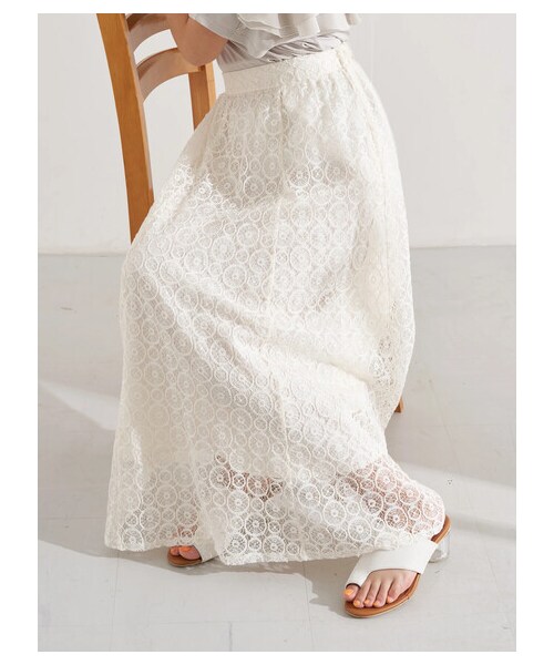 earth music&ecology（アースミュージックアンドエコロジー）の「選べるレーススカート(サークル)（スカート・アイボリー/チャコールグレー/ブラック/ミント/ピンクベージュ/エクリュ・F）」の8枚目の写真