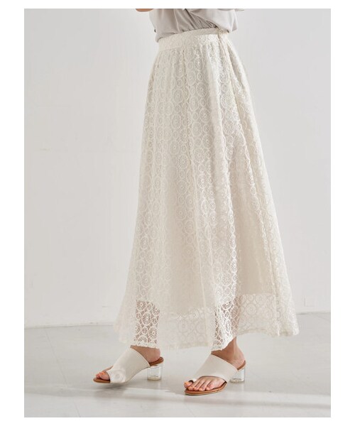 earth music&ecology（アースミュージックアンドエコロジー）の「選べるレーススカート(サークル)（スカート・アイボリー/チャコールグレー/ブラック/ミント/ピンクベージュ/エクリュ・F）」の3枚目の写真