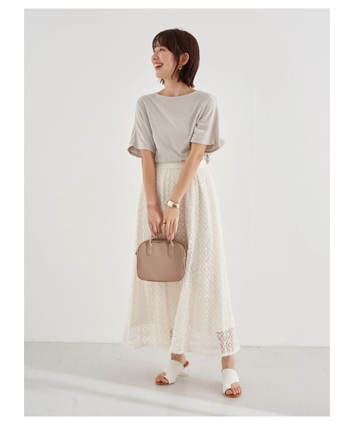 earth music&ecology（アースミュージックアンドエコロジー）の「選べるレーススカート(サークル)（スカート・アイボリー/チャコールグレー/ブラック/ミント/ピンクベージュ/エクリュ・F）」の12枚目の写真